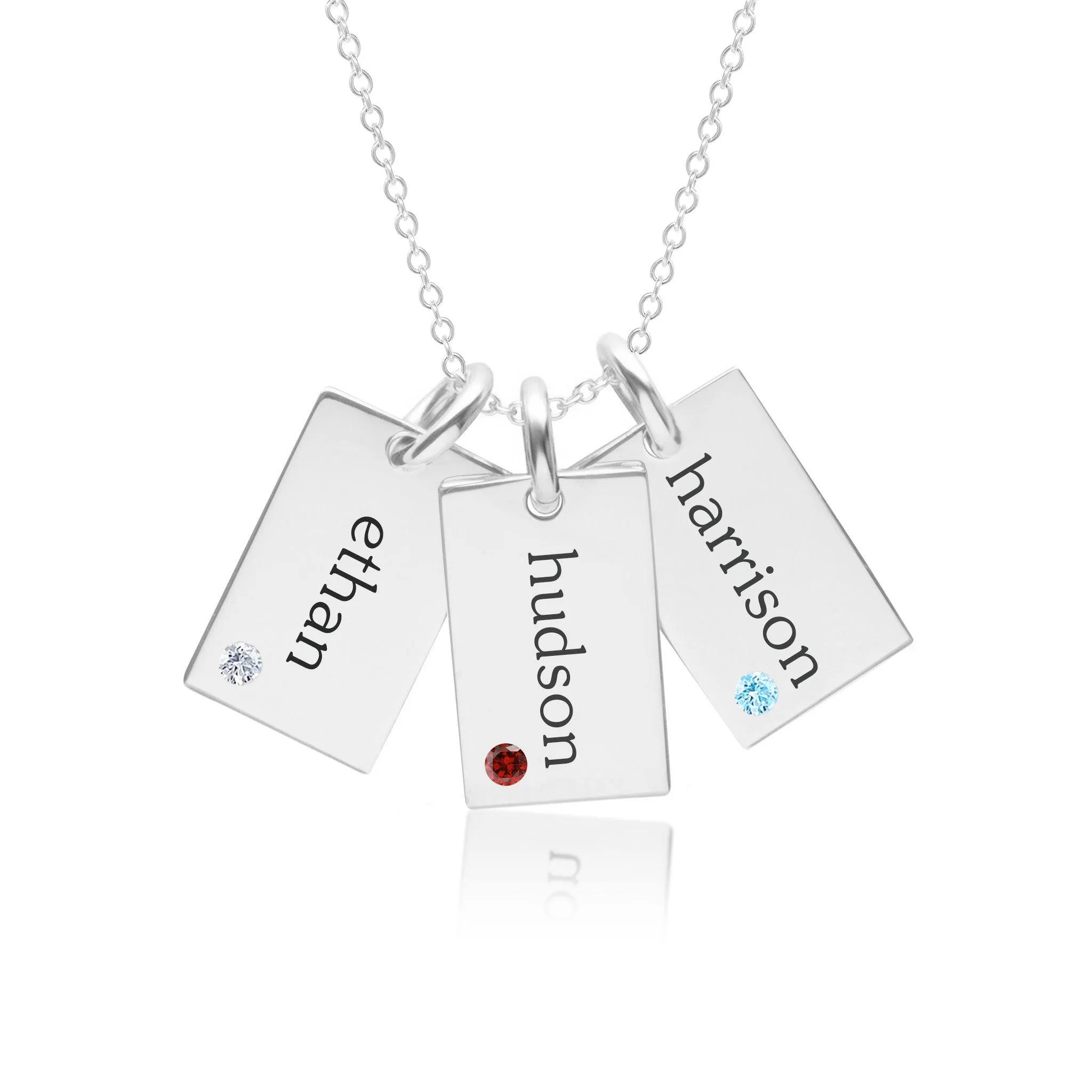 Sterling Silver Mini Dog Tag Necklace - 3 Names With Birthstones sold by Tiny Tags