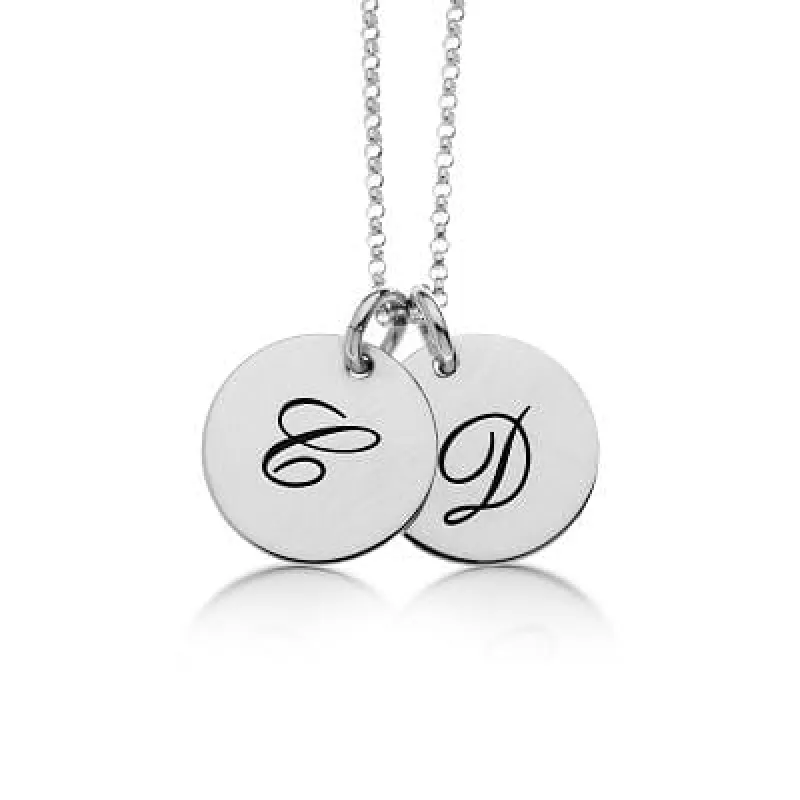 Sterling Silver Script Initial Necklace - 2 Circles sold by Tiny Tags
