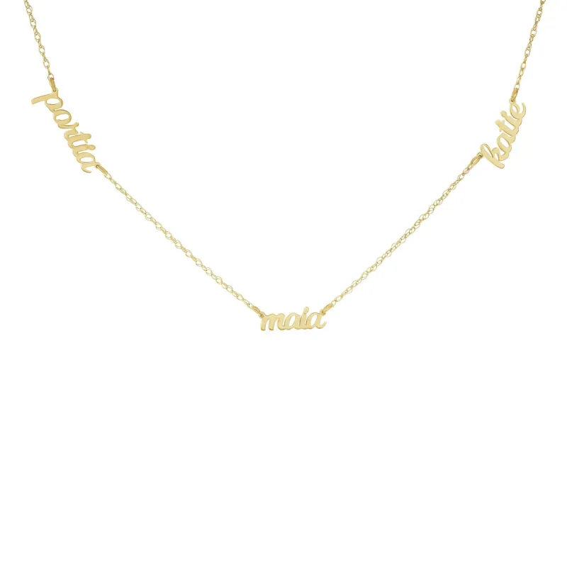 14k Gold Script Nameplate Necklace - 3 Names sold by Tiny Tags