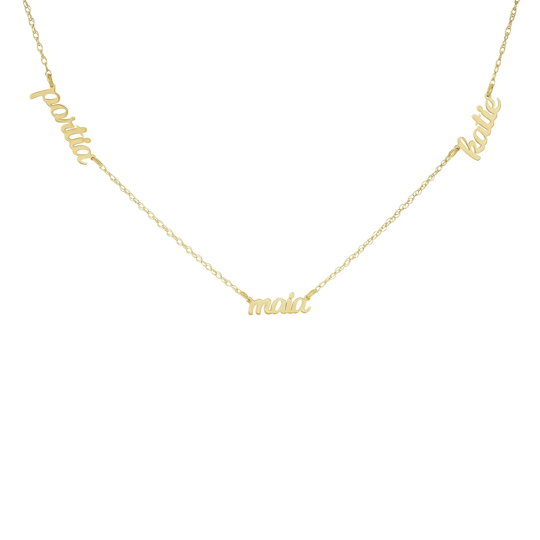 14k Gold Script Nameplate Necklace - 3 Names sold by Tiny Tags