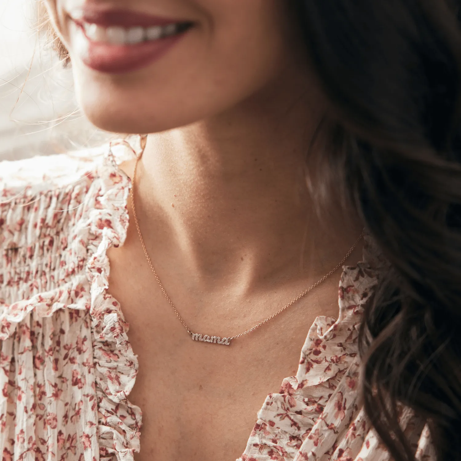 14k Gold Pavé Diamond Script Mama Necklace sold by Tiny Tags product image thumbnail 4