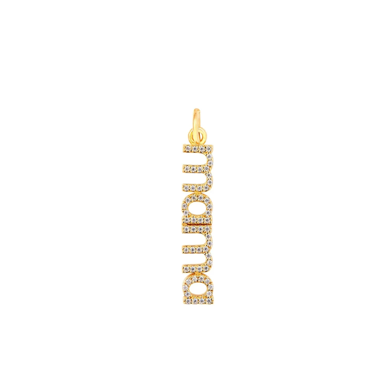 14k Gold Pavé Diamond Vertical Mama Charm sold by Tiny Tags