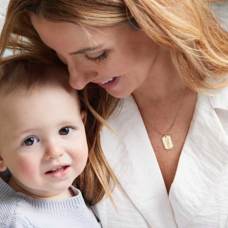 14k Gold Diamond Pavé Monogram Large Dog Tag Necklace sold by Tiny Tags