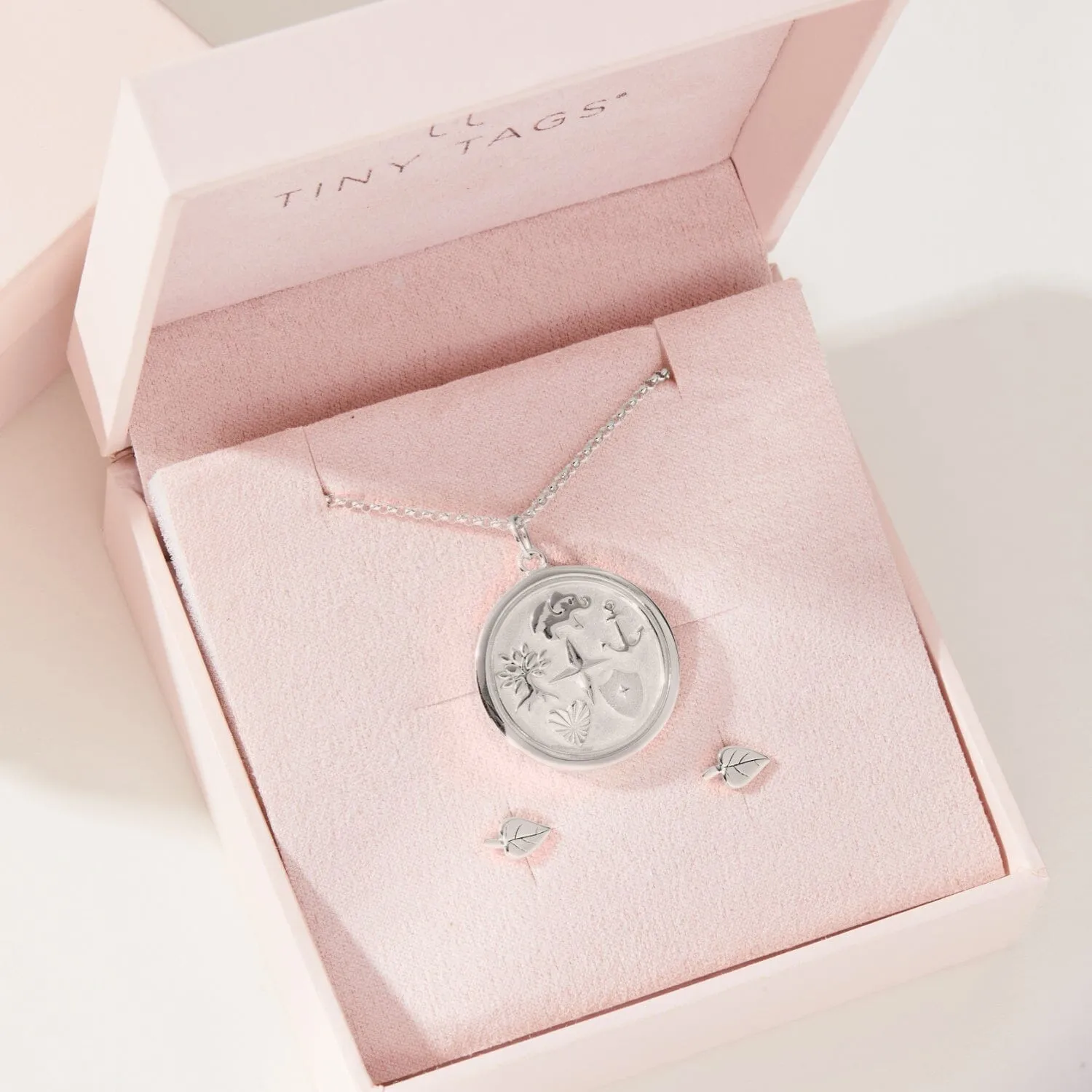 Reflection Coin Pendant + Leaf Earrings Set sold by Tiny Tags product image thumbnail 2