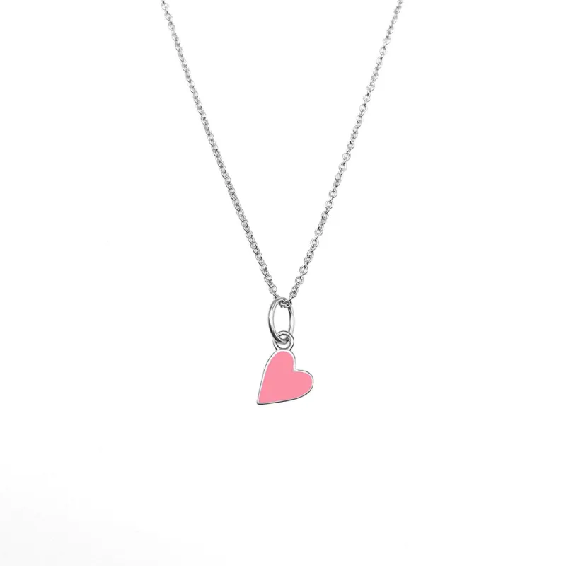 Flamingo Pink Enamel Heart Necklace by Lindsey Gurk sold by Tiny Tags