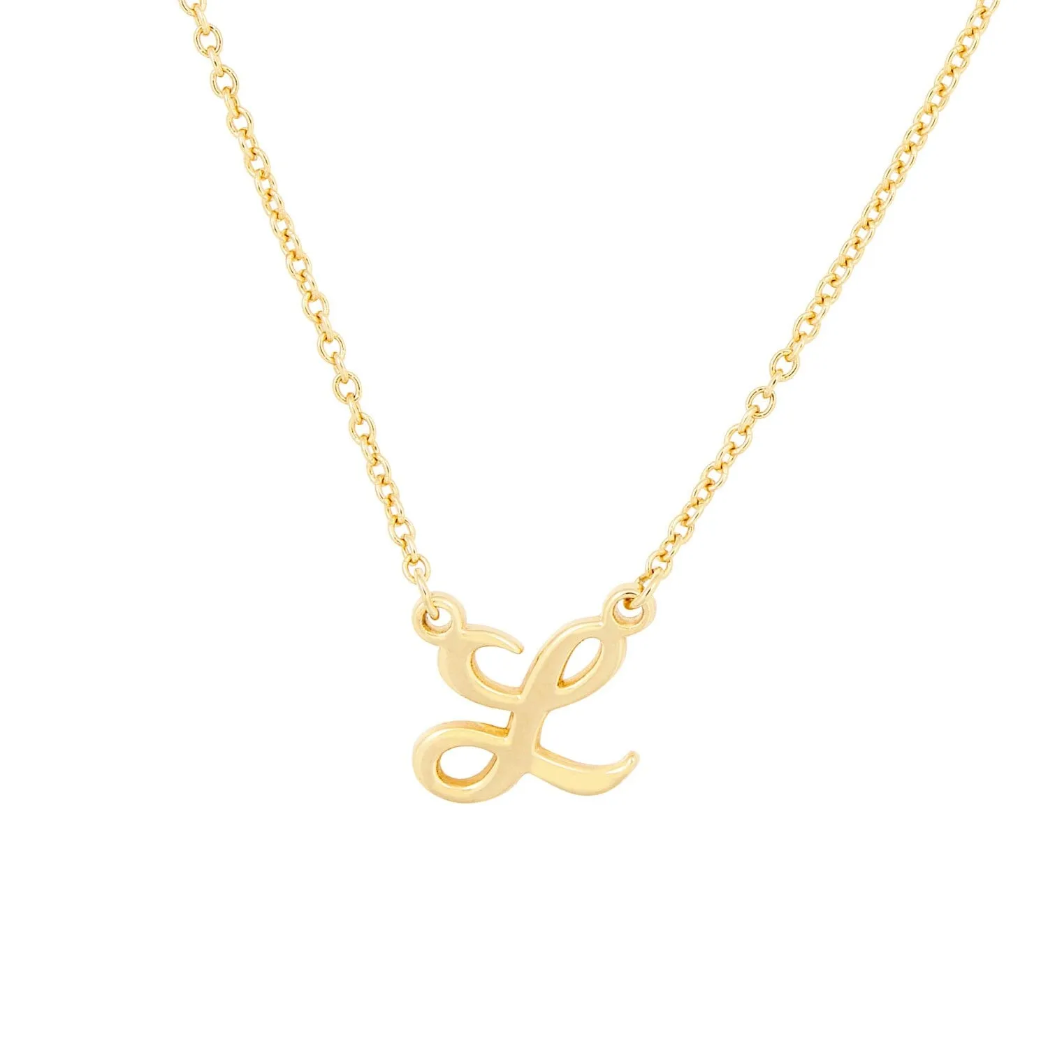 14k Gold Script Initial Nameplate Necklace sold by Tiny Tags