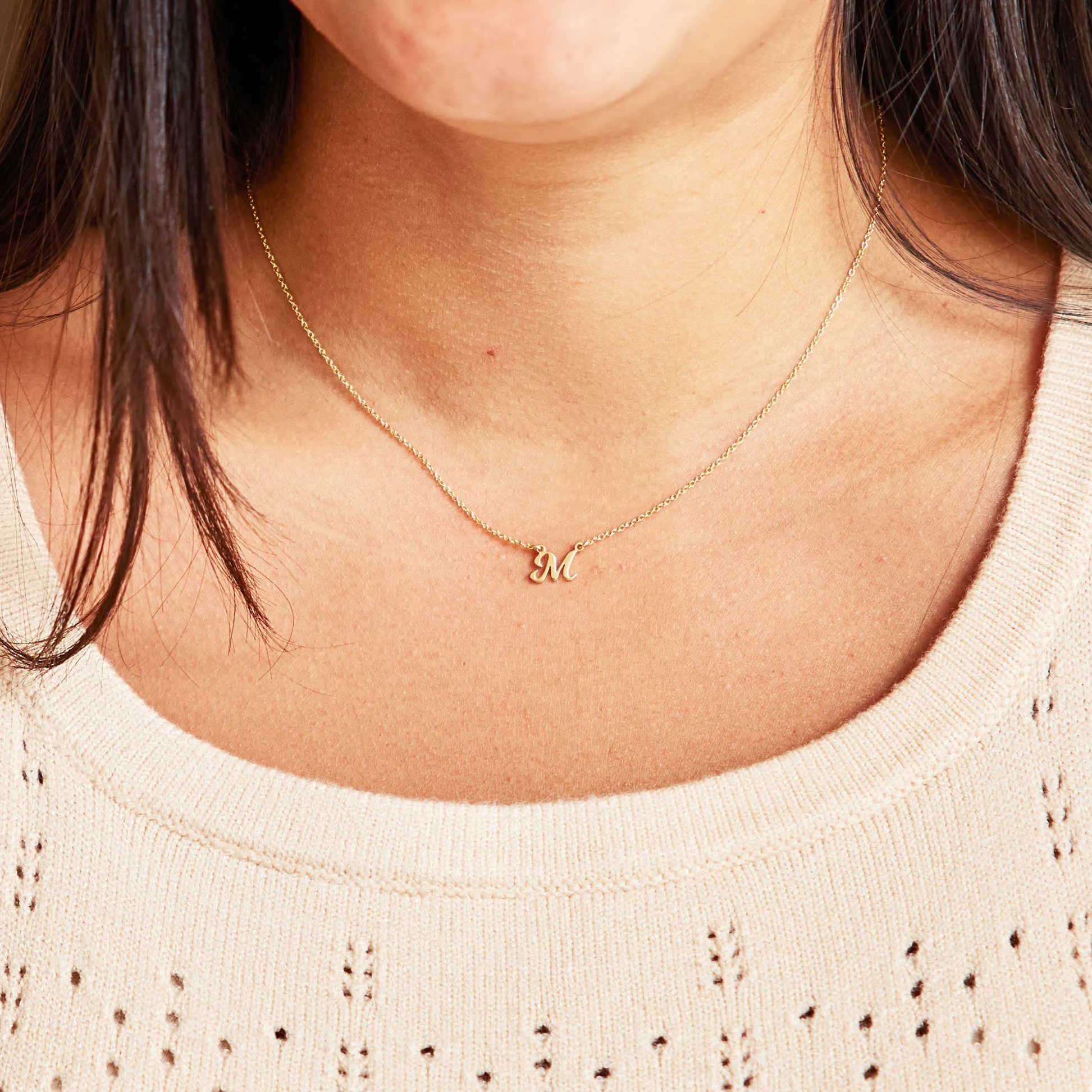 14k Gold Script Initial Nameplate Necklace sold by Tiny Tags product image thumbnail 4