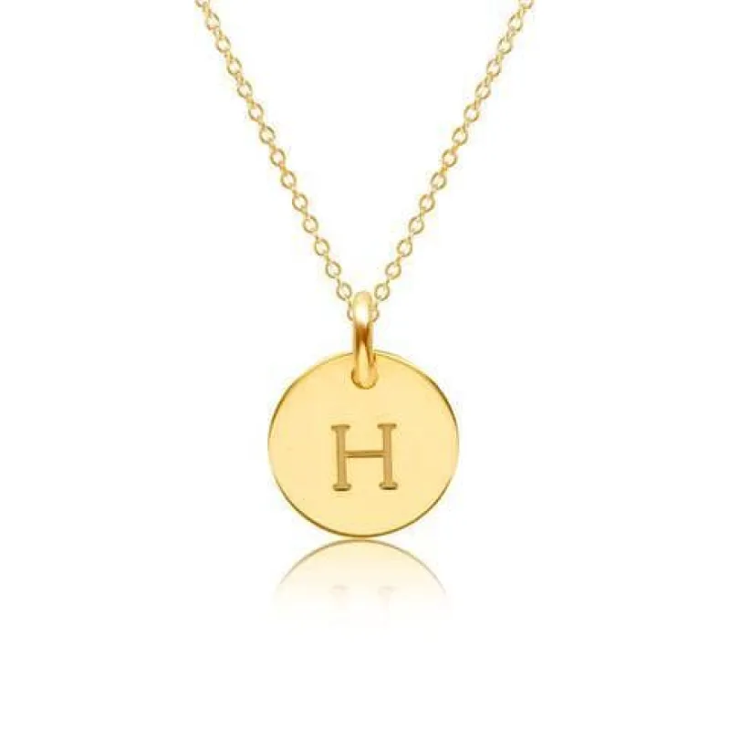 14k Gold Mini Initial Circle Necklace - Uppercase sold by Tiny Tags