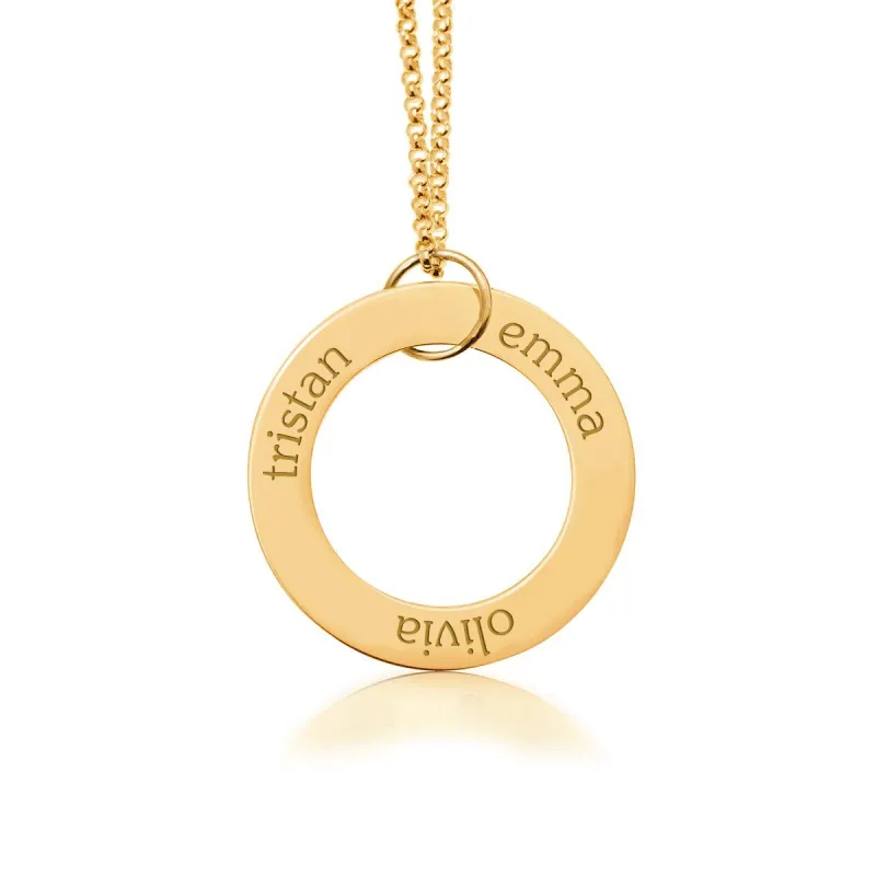 Gold Circle Pendant Necklace - 3 Names sold by Tiny Tags