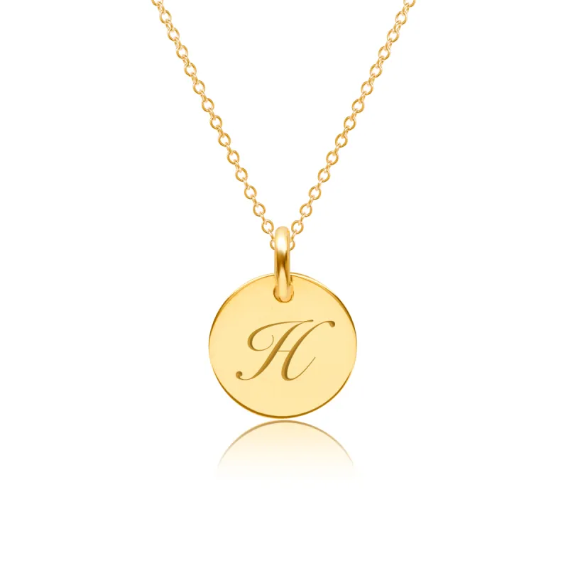 14k Gold Script Initial Circle Necklace sold by Tiny Tags