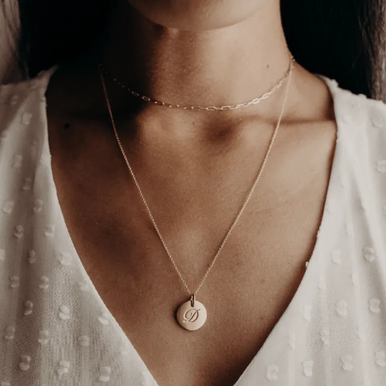 14k Gold Script Initial Circle Necklace sold by Tiny Tags product image thumbnail 2