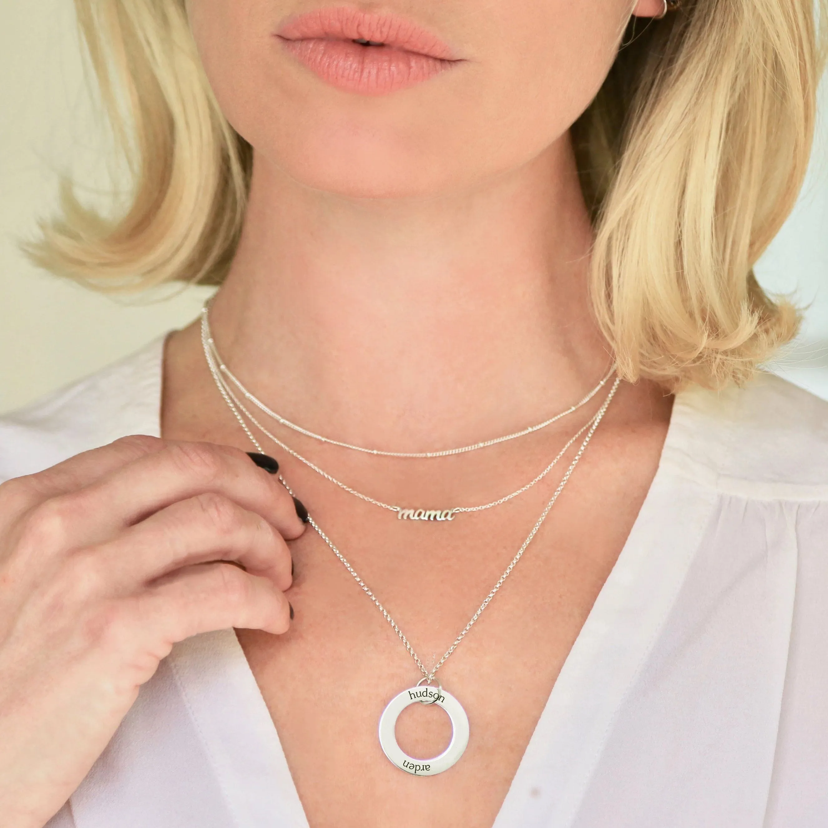 Sterling Silver Circle Pendant Necklace - Custom Phrase or Quote sold by Tiny Tags product image thumbnail 3