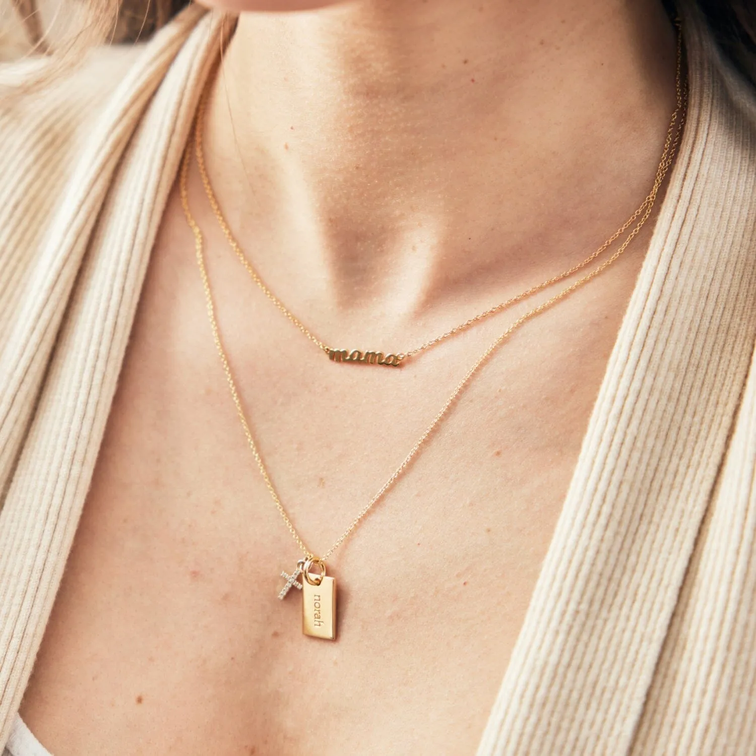 14k Gold Script Mama Nameplate Necklace sold by Tiny Tags product image thumbnail 5