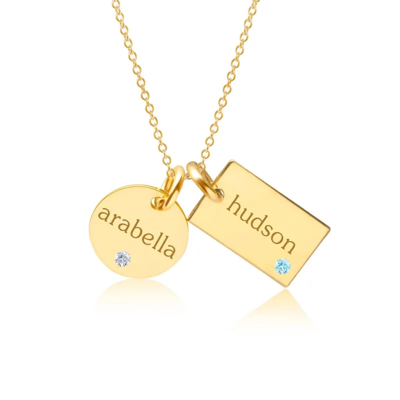 Gold Circle & Mini Dog Tag Necklace With Birthstones sold by Tiny Tags