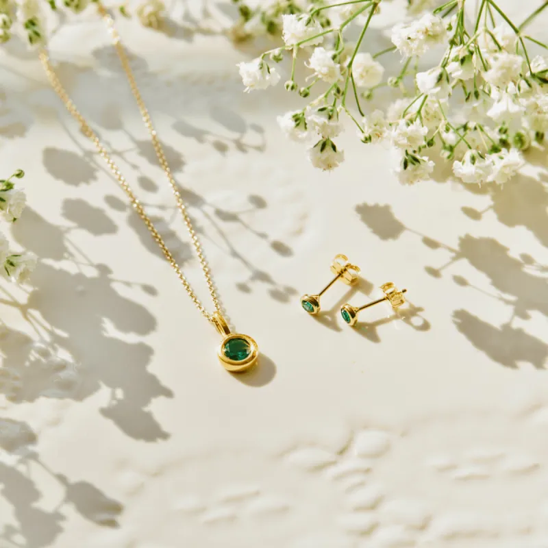 14k Yellow Gold Birthstone Necklace and Earring Set sold by Tiny Tags