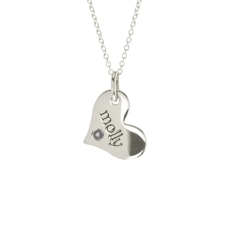 Sterling Silver Heart Necklace with Birthstone sold by Tiny Tags product image thumbnail 4