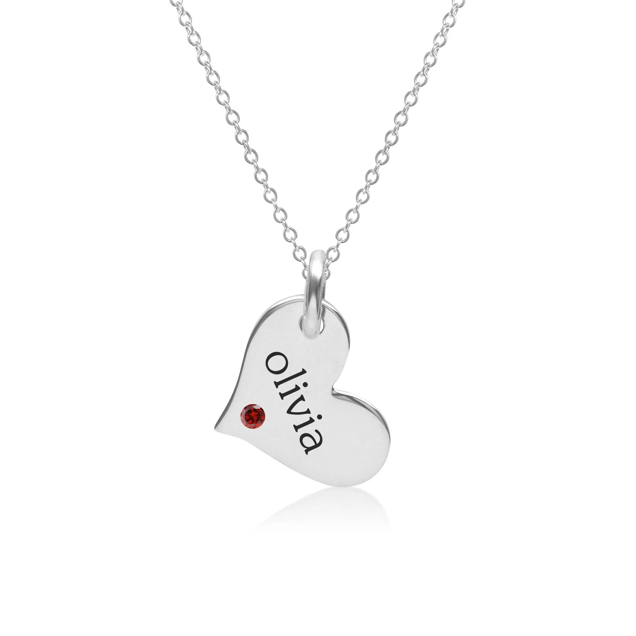 Sterling Silver Heart Necklace with Birthstone sold by Tiny Tags