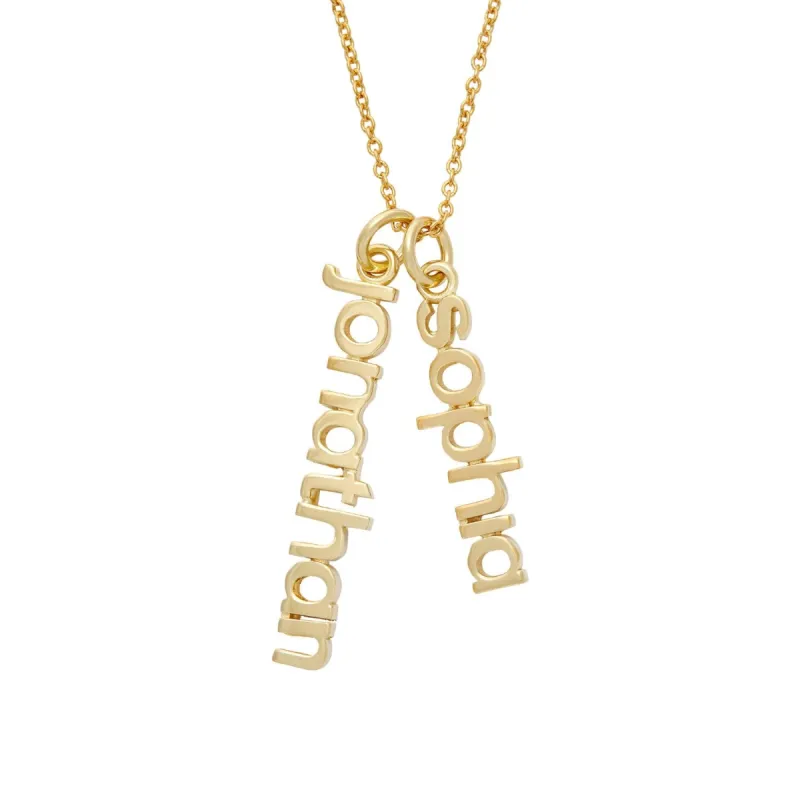 14k Gold Vertical Name Necklace - 2 Names sold by Tiny Tags