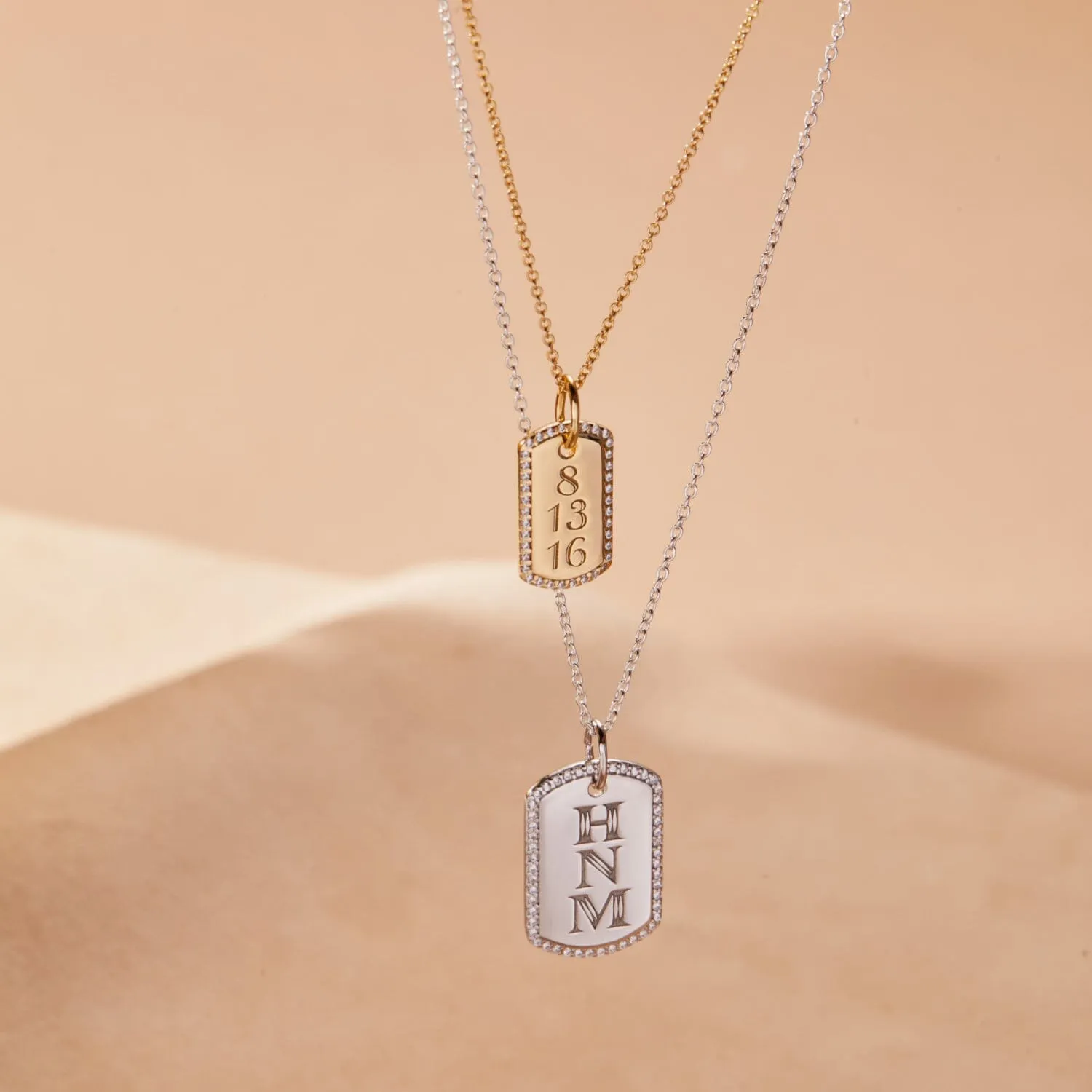 14k Gold Diamond Pavé Monogram Large Dog Tag sold by Tiny Tags product image thumbnail 3