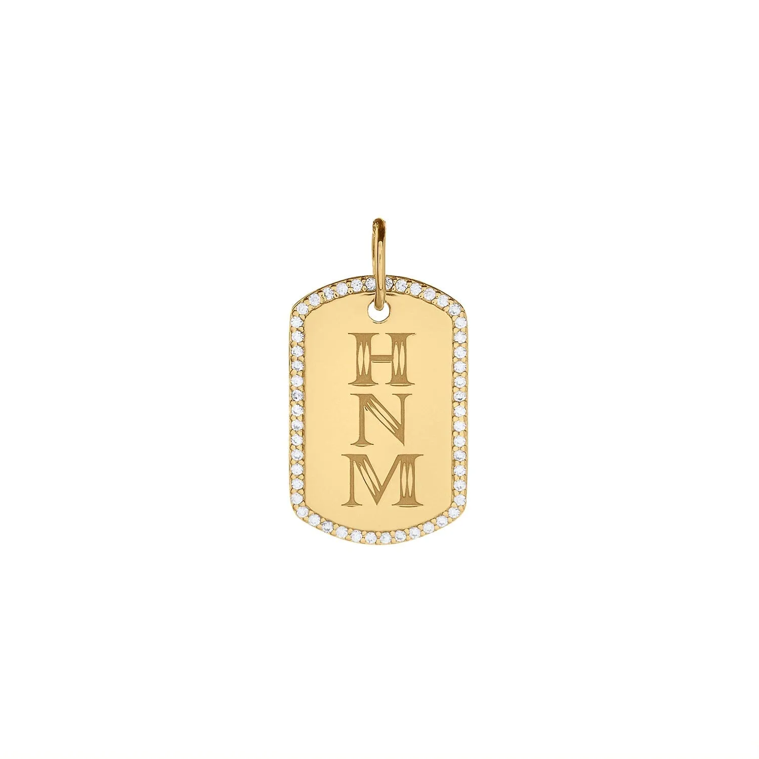 14k Gold Diamond Pavé Monogram Large Dog Tag sold by Tiny Tags