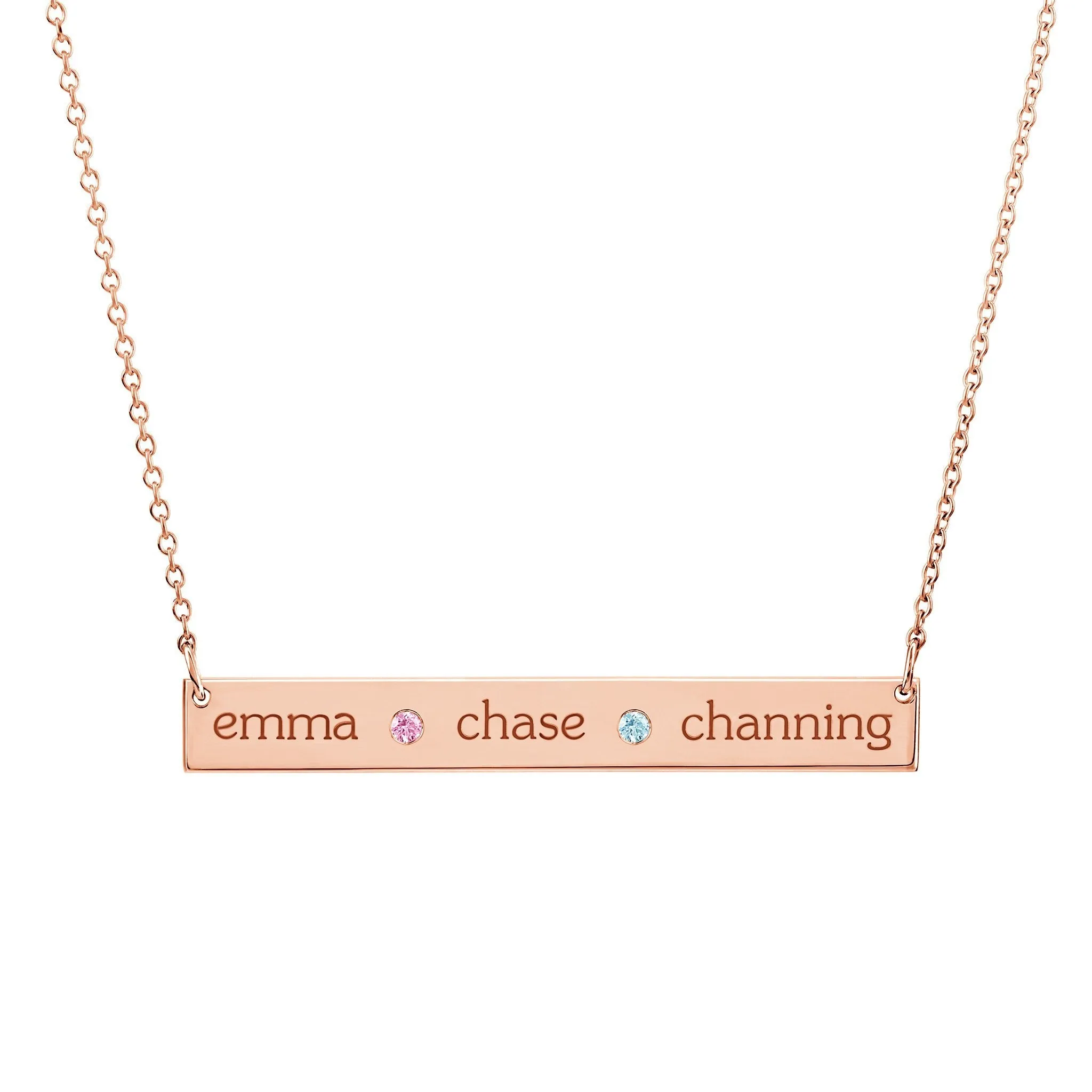 14k Gold Skinny Bar Birthstone Necklace - 3 Names & 2 Stones sold by Tiny Tags product image thumbnail 2