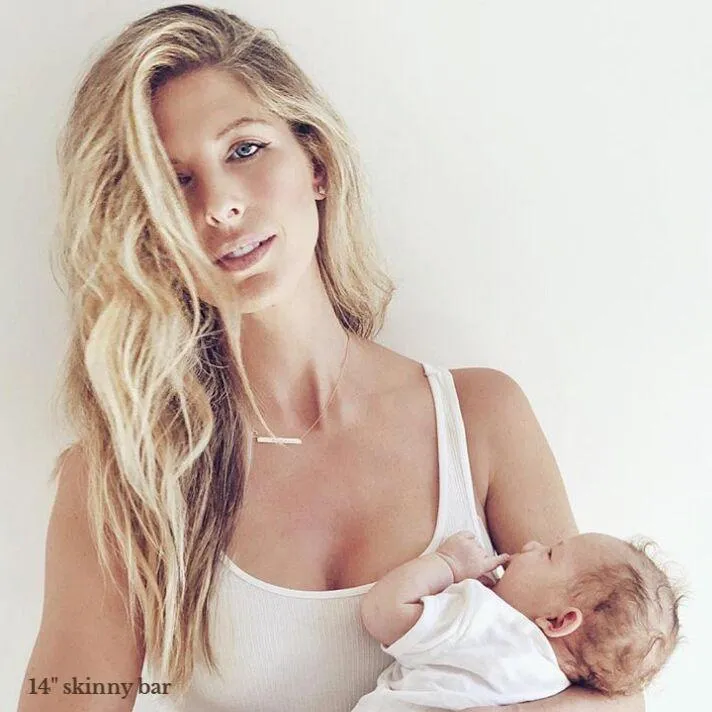 14k Gold Skinny Bar Birthstone Necklace - 3 Names & 2 Stones sold by Tiny Tags product image thumbnail 4