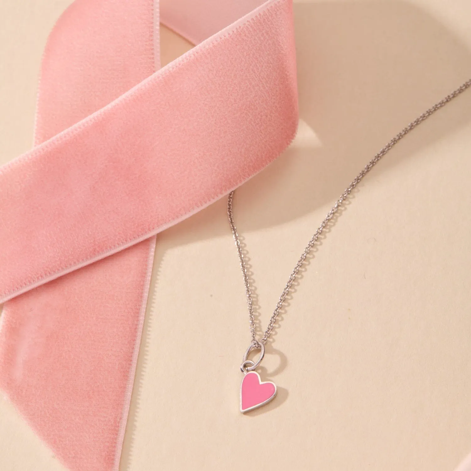Breast Cancer Solid Enamel Heart Necklace sold by Tiny Tags product image thumbnail 3