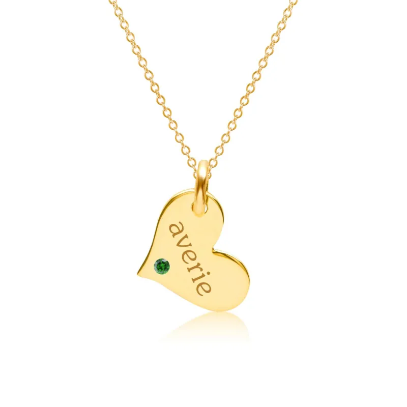 Heart Necklace with Birthstone (1-2 Tags) sold by Tiny Tags