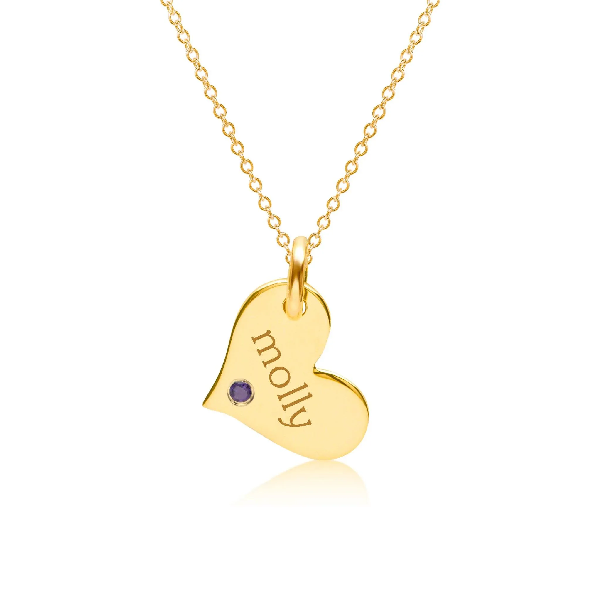 14k Gold Heart Necklace with Birthstone (1-2 Tags) sold by Tiny Tags