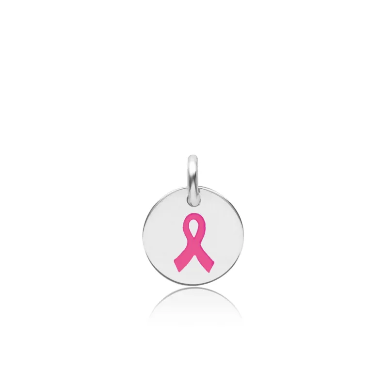 Sterling Silver Engravable Breast Cancer Ribbon Circle Tag sold by Tiny Tags