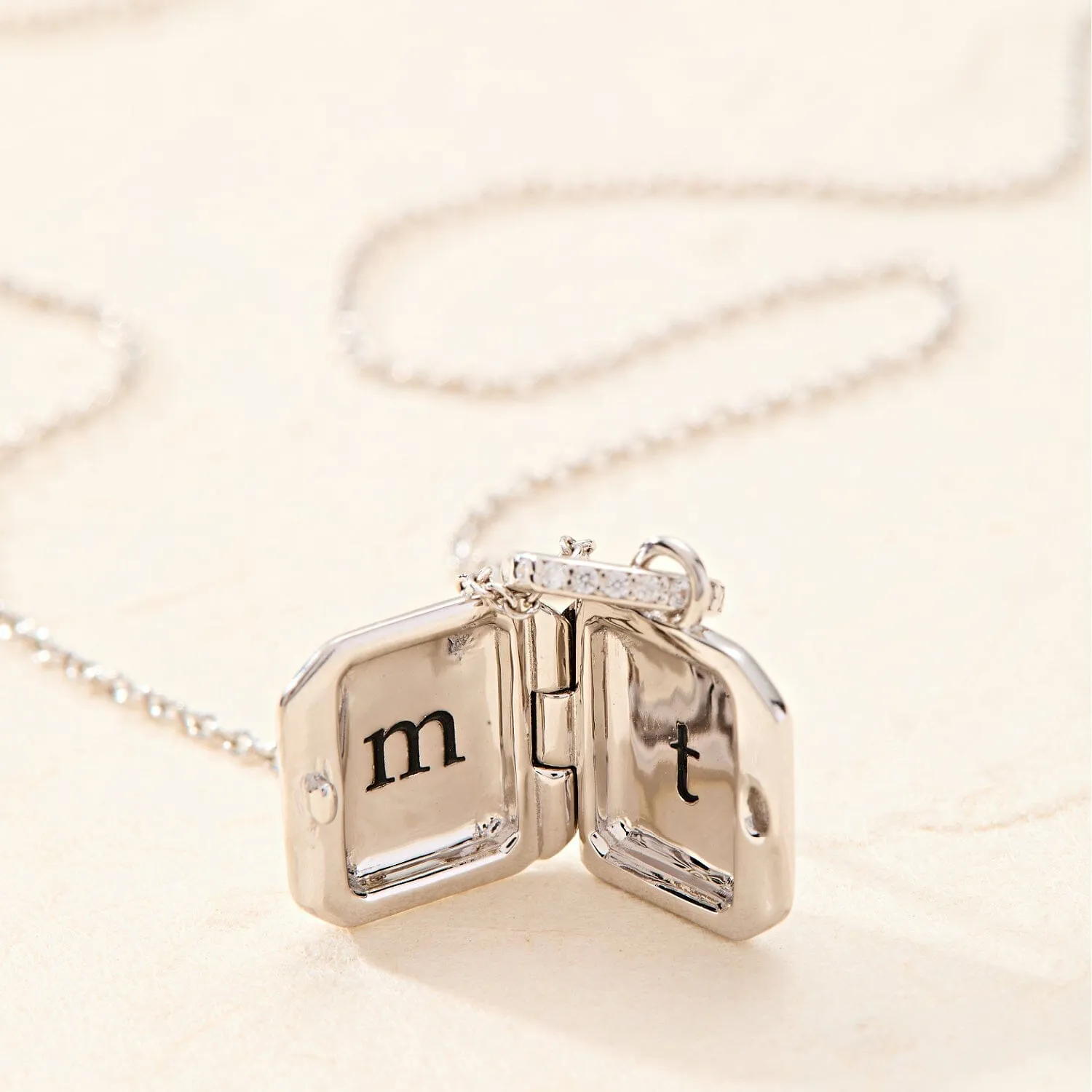 Square Mini Locket Necklace with Pavé Jump Ring sold by Tiny Tags product image thumbnail 4