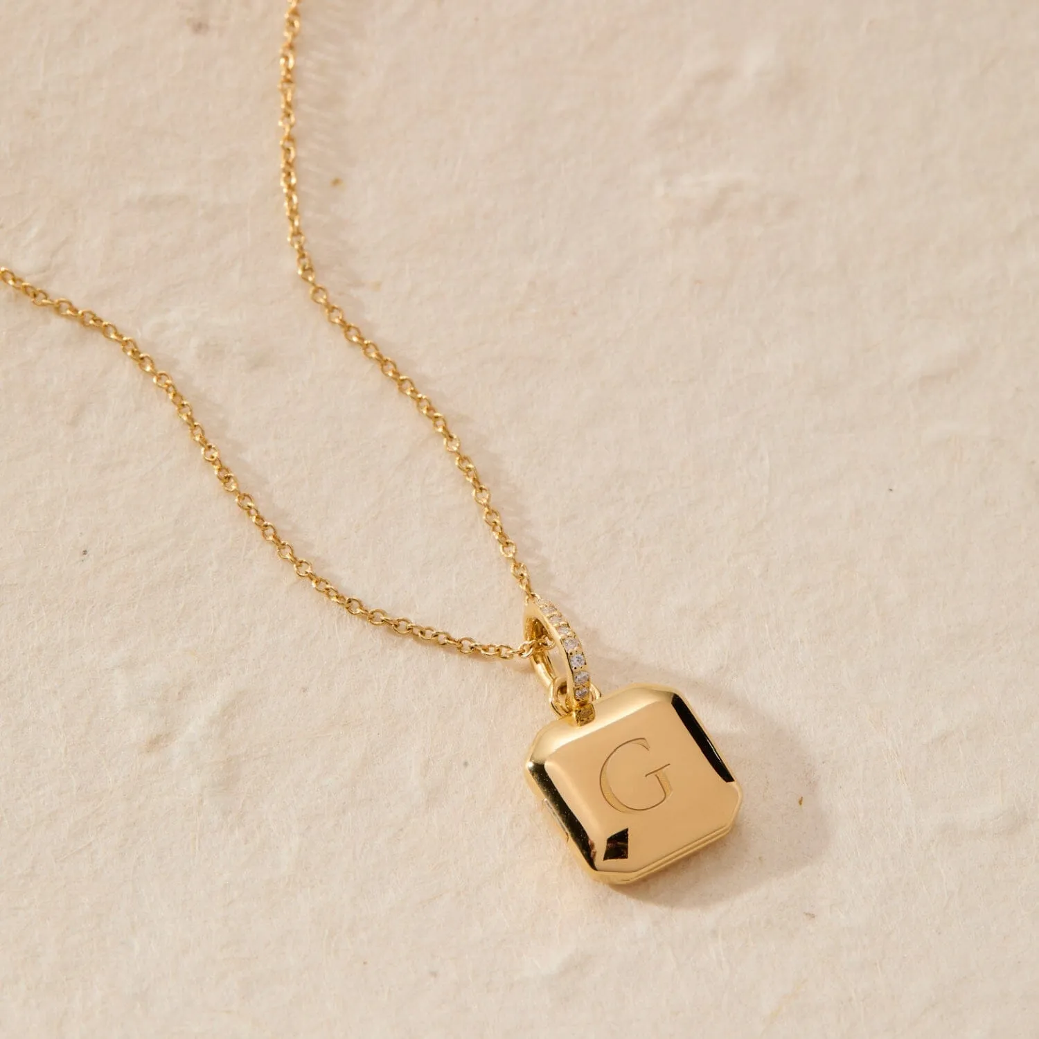 Square Mini Locket Necklace with Pavé Jump Ring sold by Tiny Tags