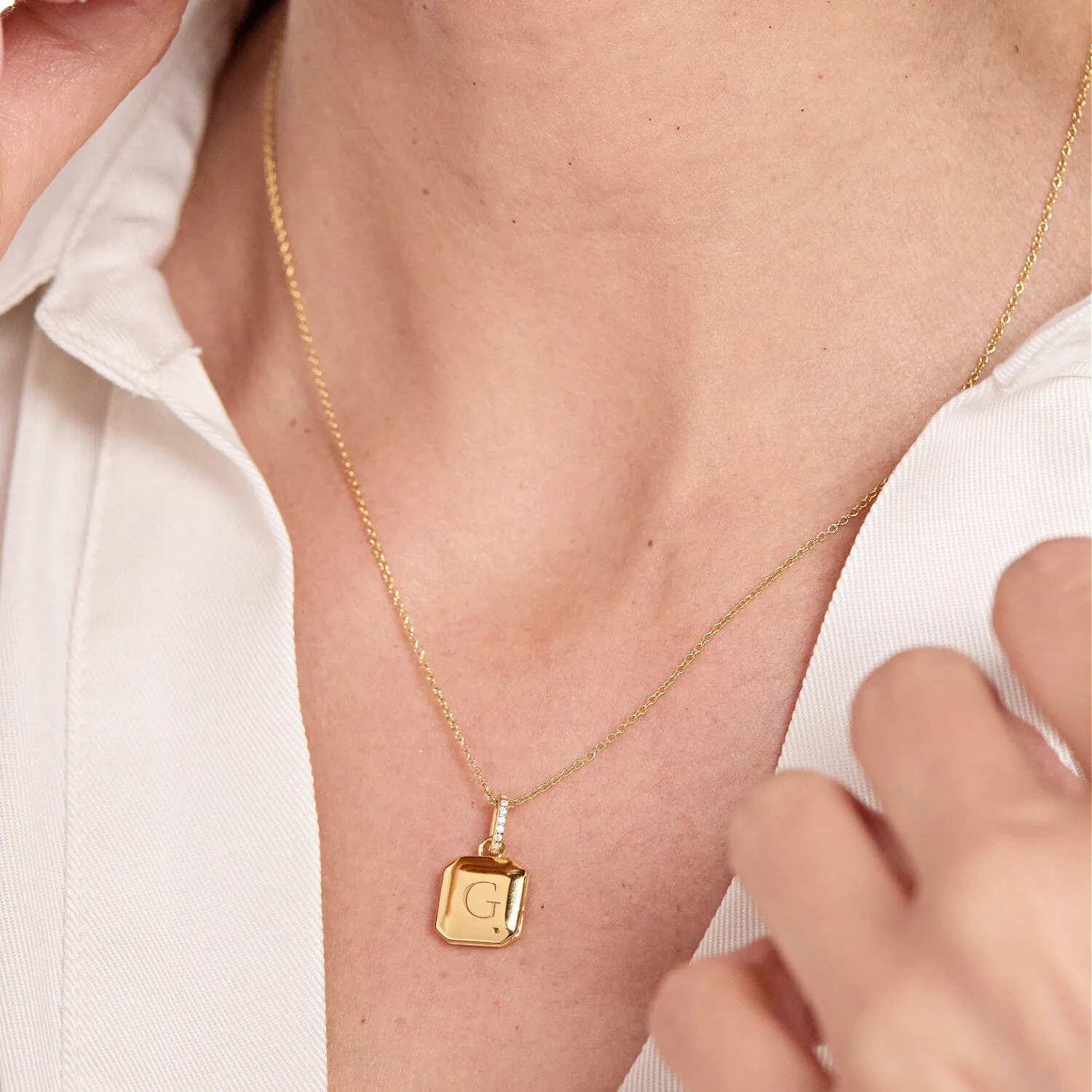 Square Mini Locket Necklace with Pavé Jump Ring sold by Tiny Tags product image thumbnail 5