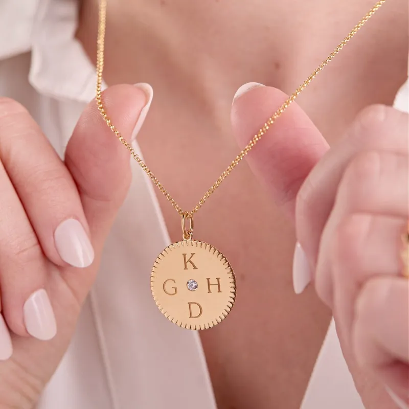 Notched Initial Pendant Necklace sold by Tiny Tags