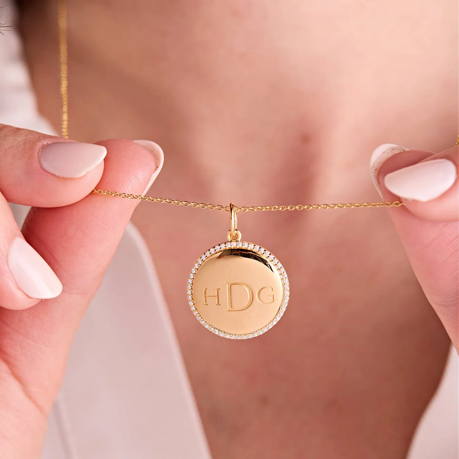 14k Gold Pave Monogram Pendant Necklace sold by Tiny Tags