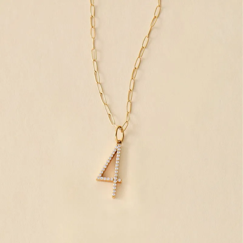 14k Gold Pavé Number Necklace sold by Tiny Tags
