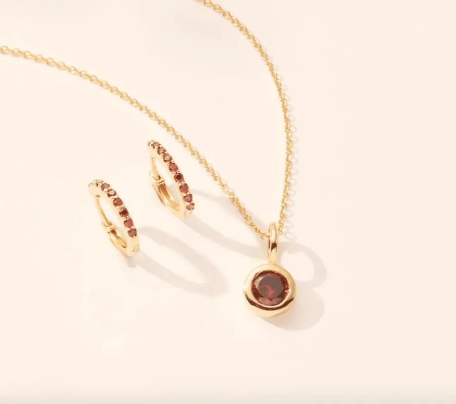 Gold Birthstone Necklace and Huggie Earring Set made by Tiny Tags