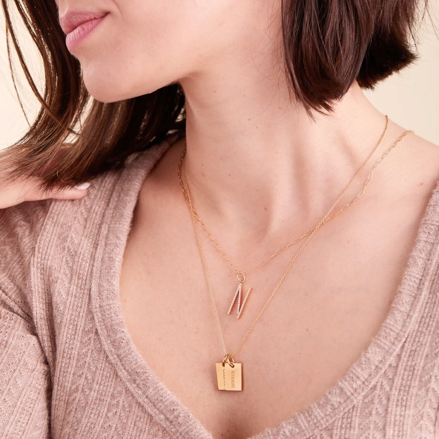 Pave Elongated Initial Charm sold by Tiny Tags product image thumbnail 4