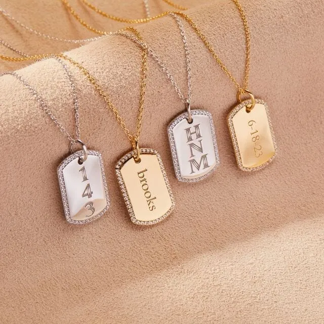 Pavé Large Dog Tag Necklace sold by Tiny Tags product image thumbnail 4