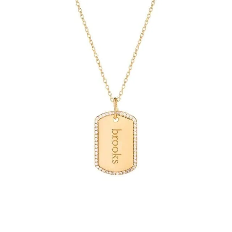 Pavé Large Dog Tag Necklace sold by Tiny Tags