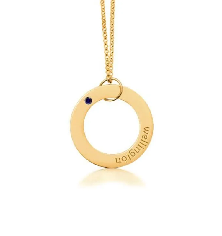 Circle Pendant Necklace with Birthstones sold by Tiny Tags