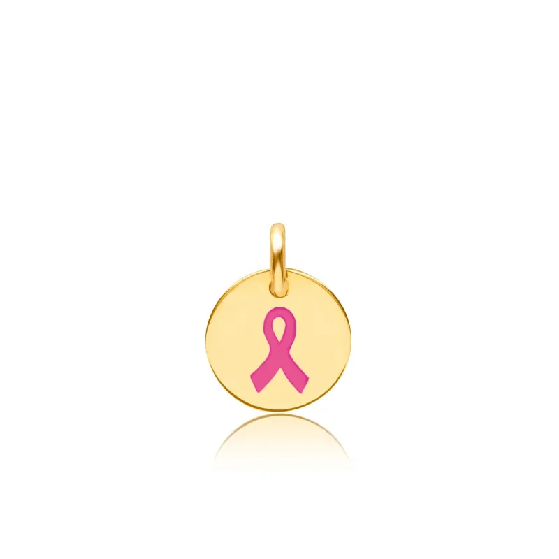 Engravable Breast Cancer Ribbon Circle Tag sold by Tiny Tags