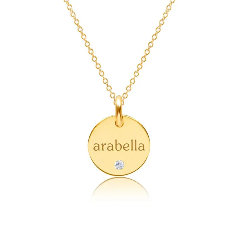 Circle Tag Necklace with Birthstone sold by Tiny Tags