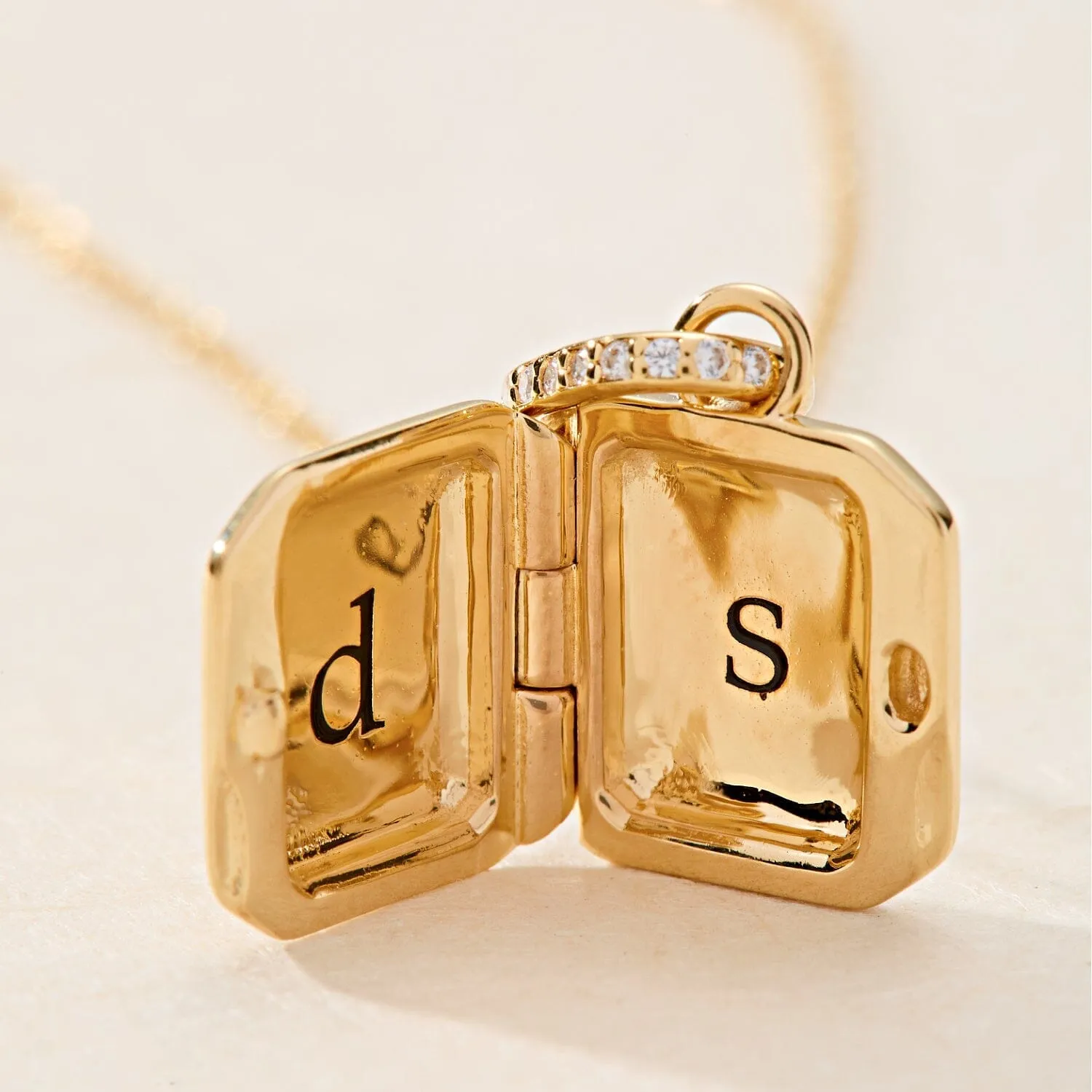 Square Mini Locket Necklace with Pavé Jump Ring sold by Tiny Tags product image thumbnail 3