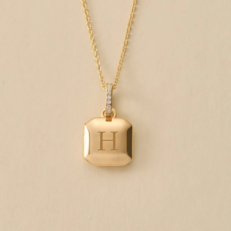 Square Mini Locket Necklace with Pavé Jump Ring sold by Tiny Tags
