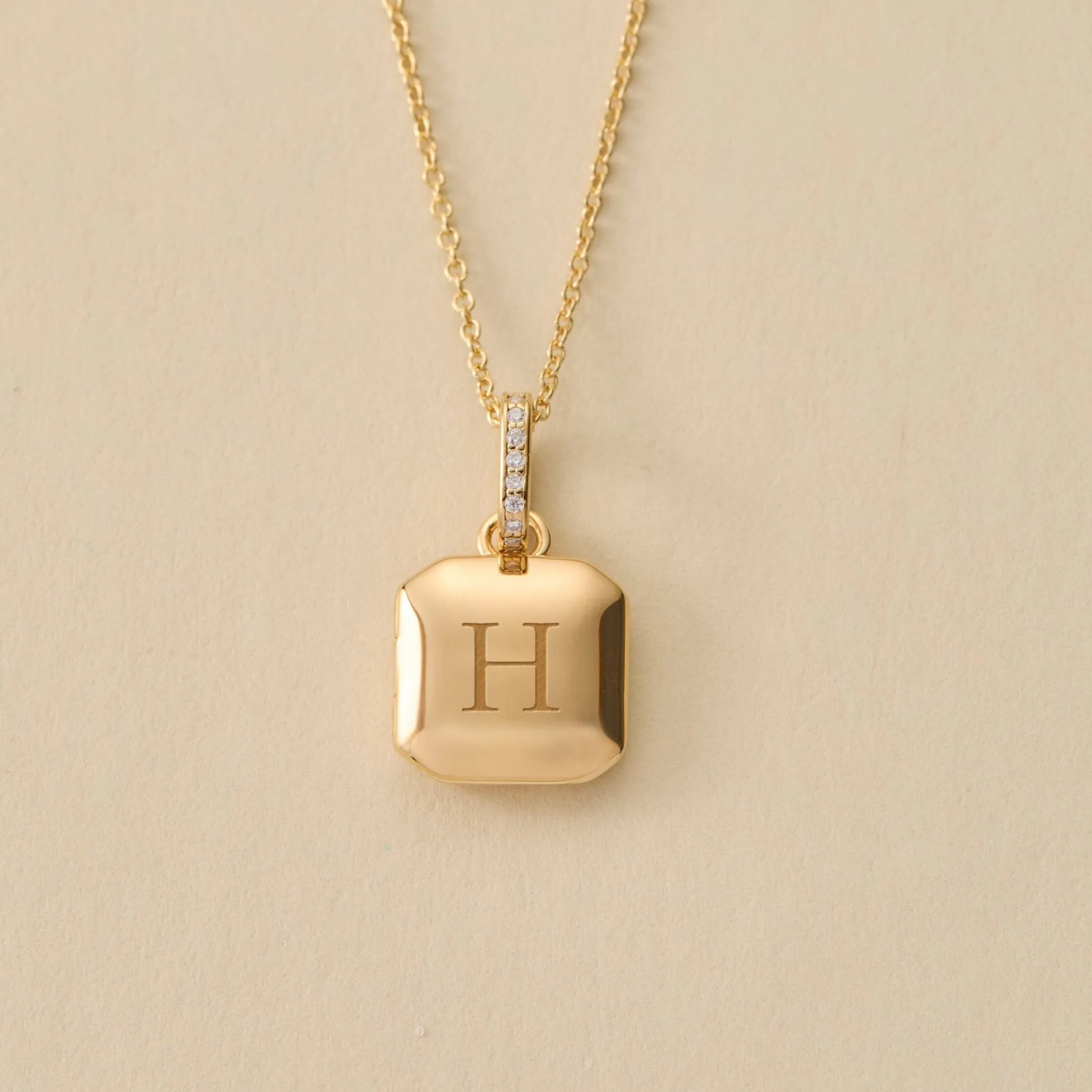 Square Mini Locket Necklace with Pavé Jump Ring sold by Tiny Tags