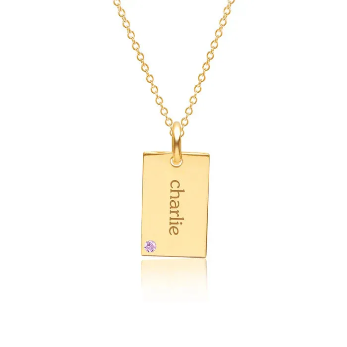 Mini Dog Tag Necklace with Birthstone sold by Tiny Tags