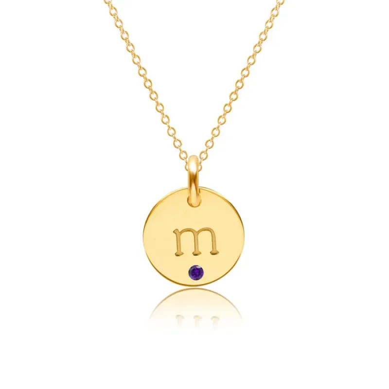 Initial Circle Necklace with Birthstone sold by Tiny Tags