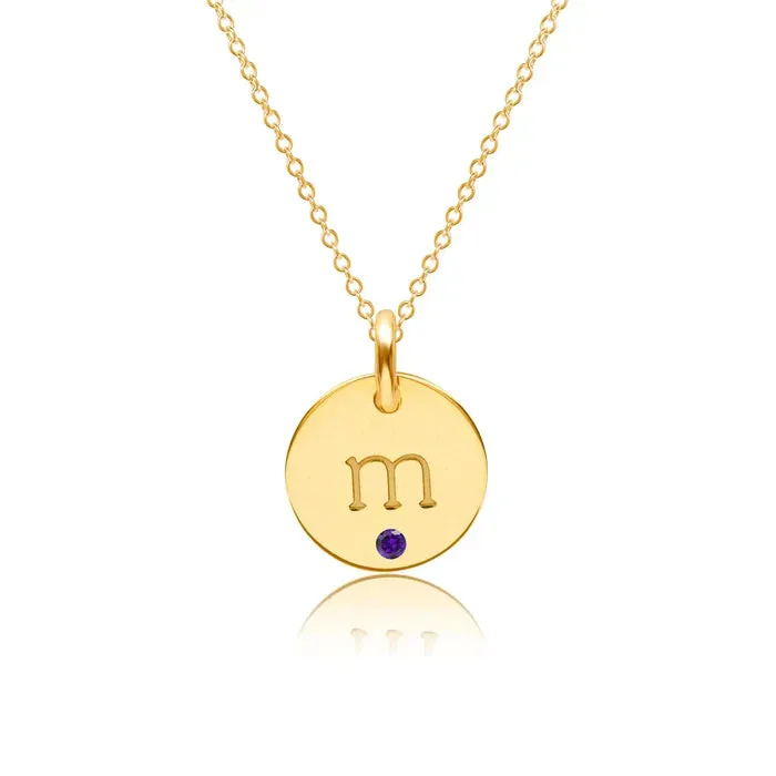 Initial Circle Necklace with Birthstone sold by Tiny Tags