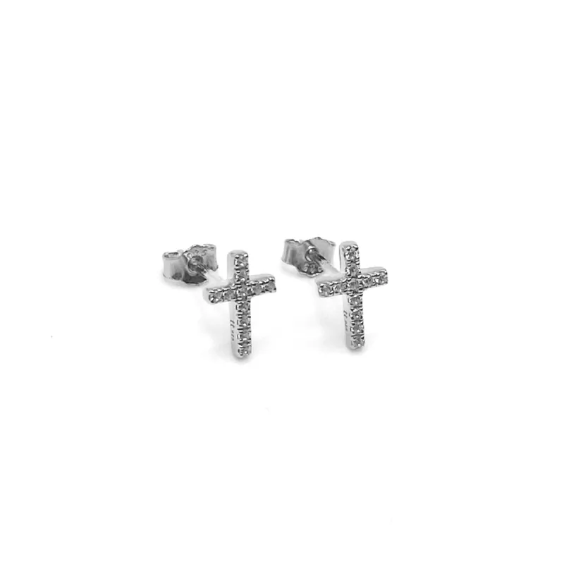 14k Gold Pavé Diamond Cross Stud Earrings sold by Tiny Tags
